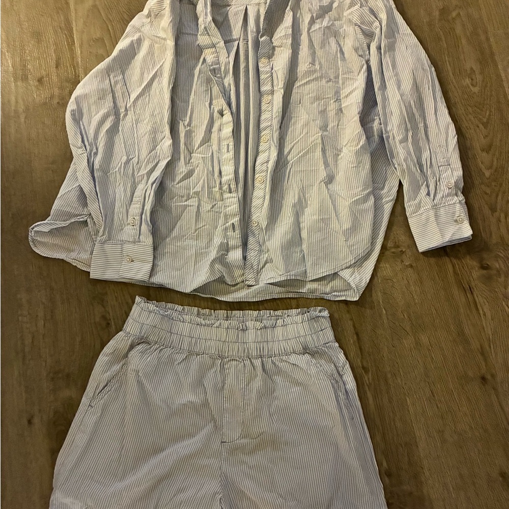 Aerie Blue and White Striped Shirt and Short Set